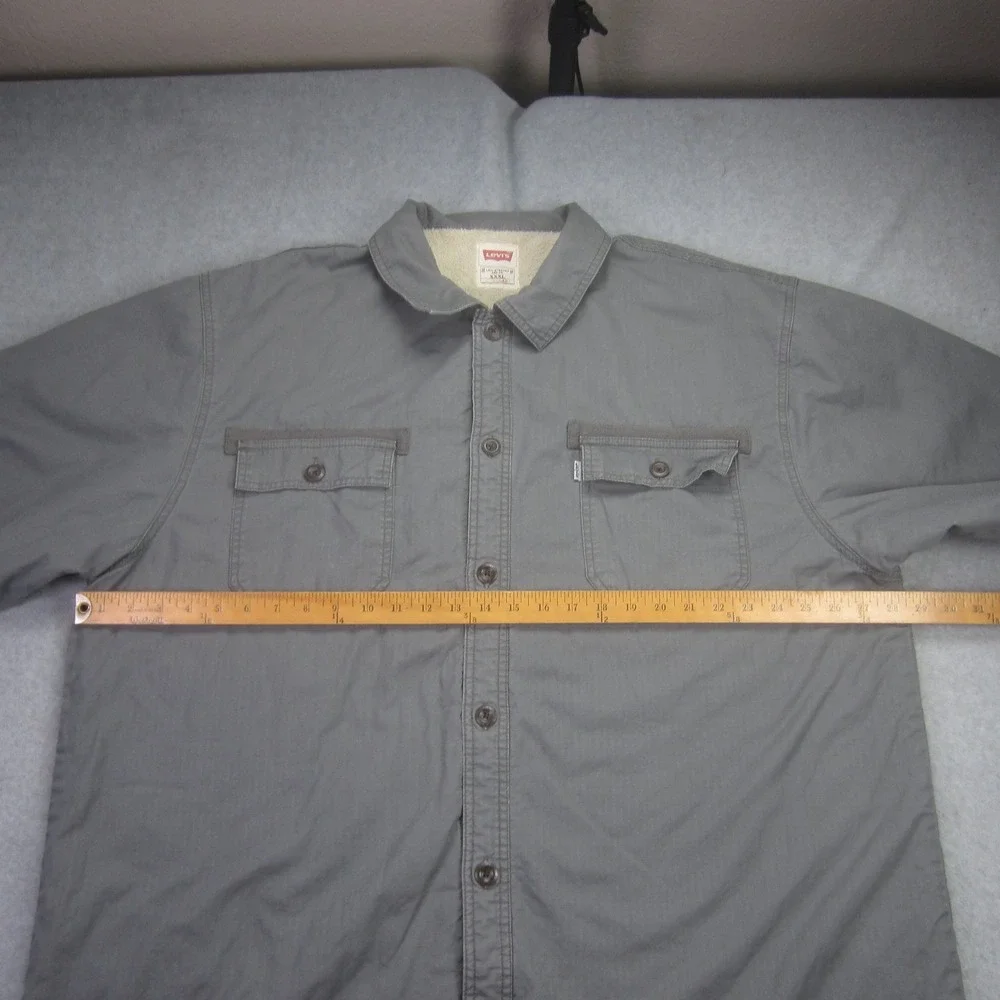 Levis Jacket Mens‎ XXL Gray Sherpa Lined Trucker Coat Button Up Workwear - Picture 13 of 16